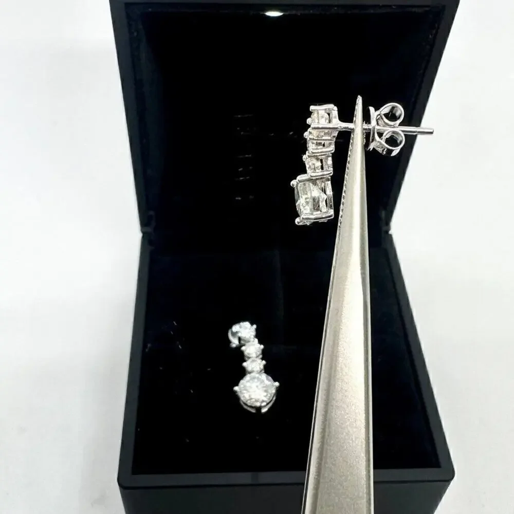 Moissanite Diamond Earrings Hanging Drop Studs 2.6 Ct Brilliant Round Cut
